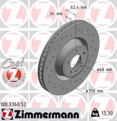 Тормозной диск Zimmermann SPORT Z. Артикул 100.3360.52