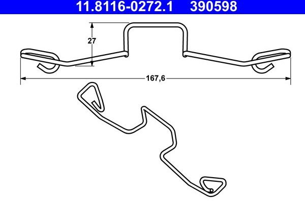 Пружина тормозного суппорта ATE для Volkswagen Sharan I 1997-2010. Артикул 11.8116-0272.1