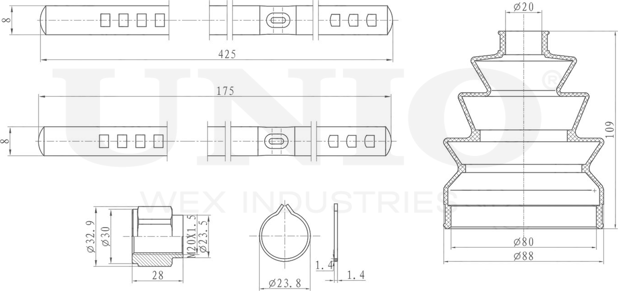 Пыльник ШРУС, комплект (Unio). Артикул DUC-30006K