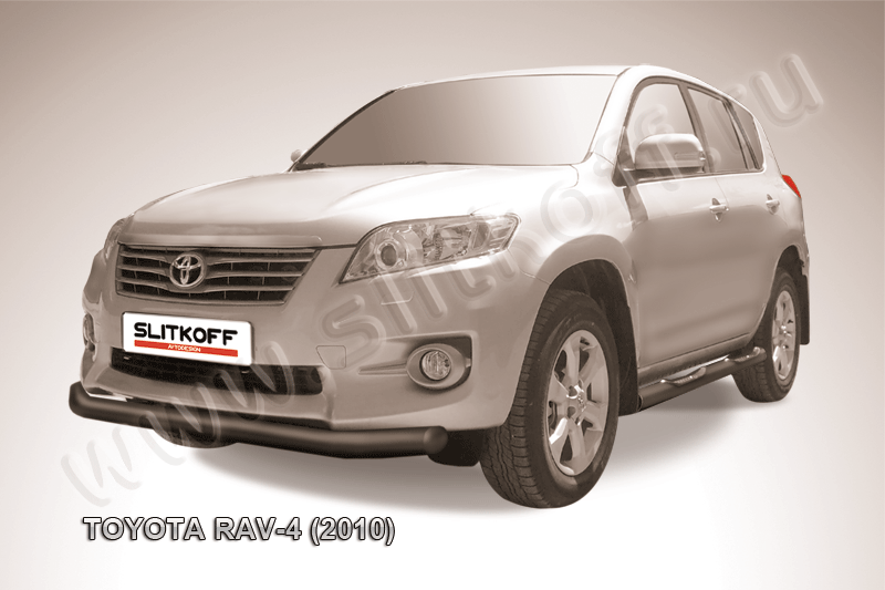 Защита Slitkoff переднего бампера d76 ЧЕРНАЯ матовая для Toyota RAV4 III 2010-2012. Артикул TR410-004B
