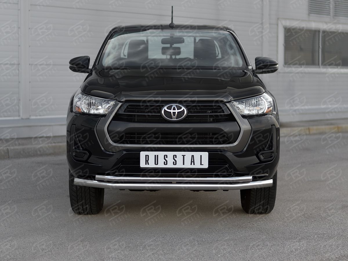 Защита RusStal переднего бампера d63 секции d42 секции для Toyota Hilux VIII 2020-2026. Артикул THZ-003494