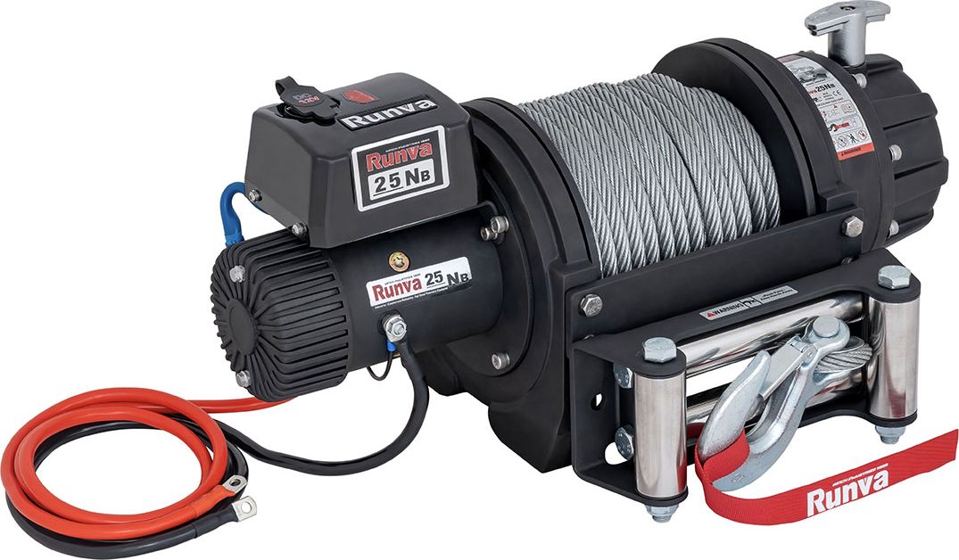 Лебёдка электрическая 12V Runva 25000 lbs (влагозащищенная) стальной трос. Артикул EWB25000S