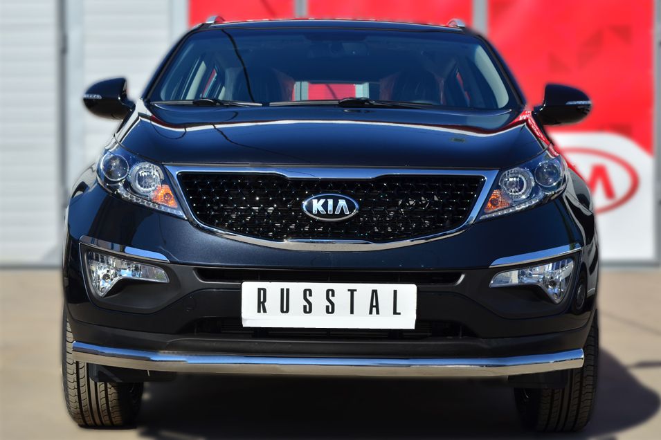 Защита RusStal переднего бампера d63 (секции) для Kia Sportage III 2014-2026. Артикул KSGZ-001667