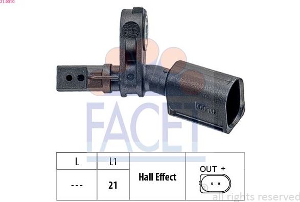 Датчик ABS Facet Made in Italy - OE Equivalent. Артикул 21.0010