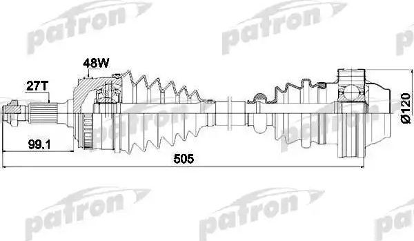 Полуось (привод в сборе, приводной вал) Patron. Артикул PDS0185
