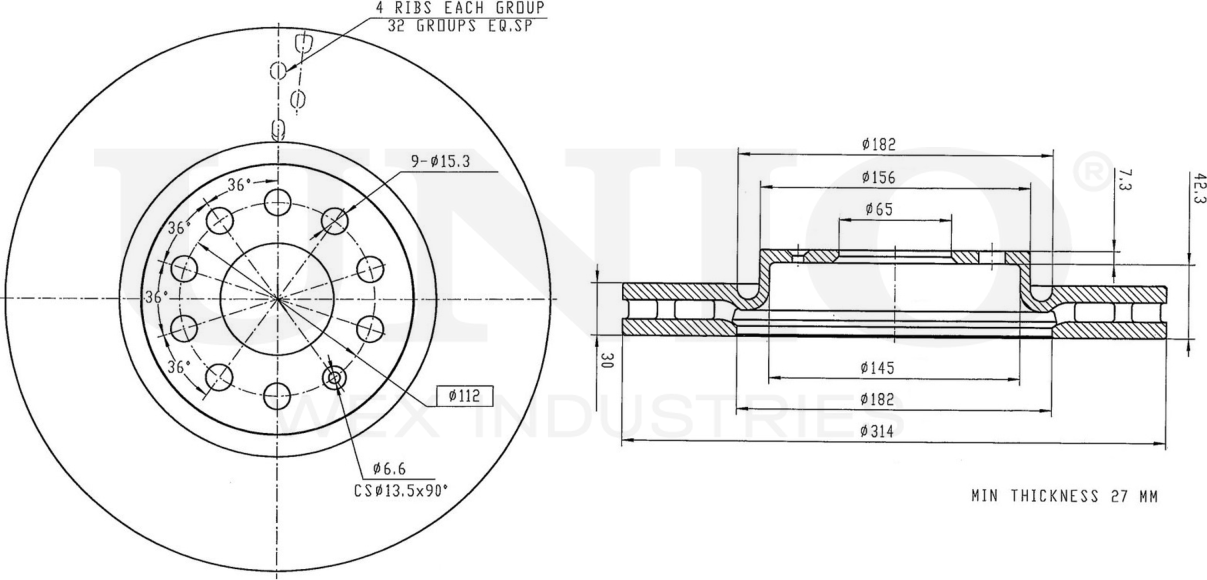 Диск тормозной (Unio). Артикул BRD-20601