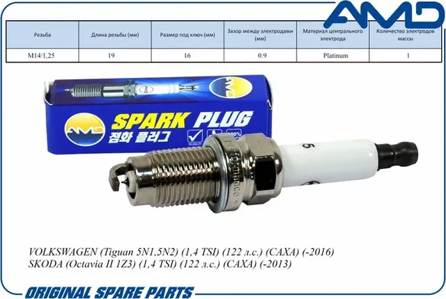 Свеча зажигания VOLKSWAGEN (Tiguan 5N1,5N2) (1,4 TSI) (122 л.с.) (CAXA) (-2016) (AMD). Артикул AMD.PL85