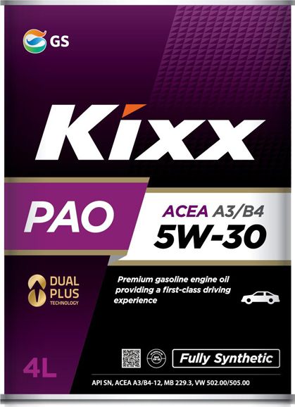 Масло моторное Kixx PAO 5w-30 API SN/CF, ACEA A3/B4 - 4 л.. Артикул L209044TE1