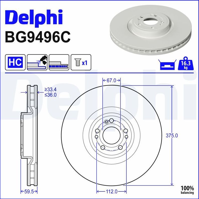 Тормозной диск Delphi. Артикул BG9496C