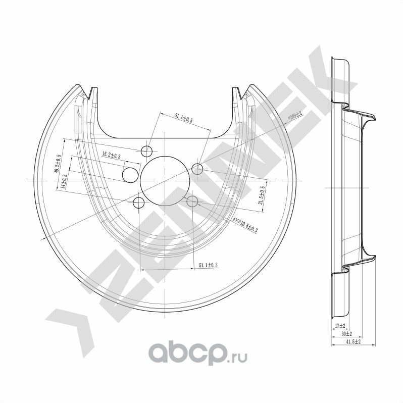 Защита тормозного диска задняя левая VW POLO 02-14, SKODA RAPID 12 (Zennek). Артикул DCD0291
