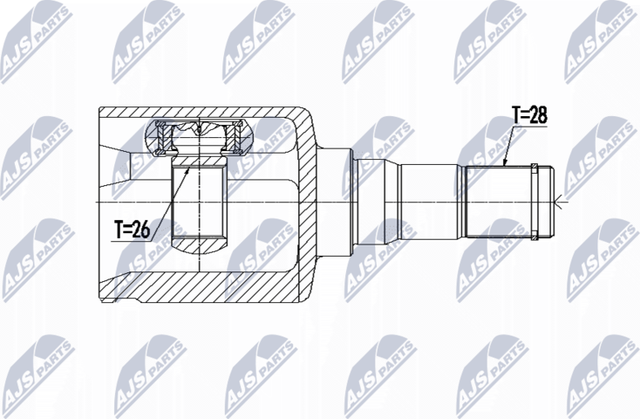 Шрус внутренний (граната) NTY передний левый для Volvo V70 III 2009-2011. Артикул NPW-VV-070