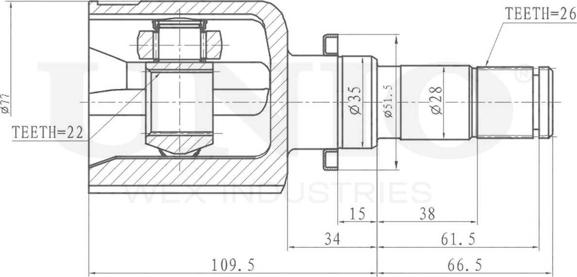 ШРУС внутренний (Unio). Артикул CVJ-30075