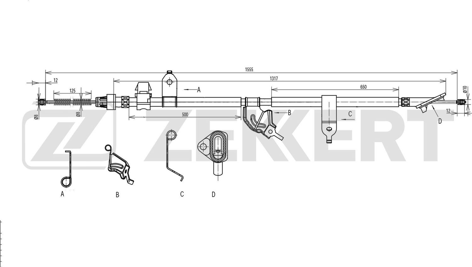 Трос ручника (тросик ручного тормоза) Zekkert. Артикул BZ-1114