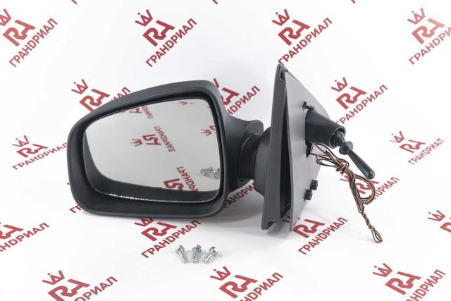 Зеркало боковое RENAULT Logan 2/Sandero 2014 тросовое ОБОГРЕВ с НАКЛАДКОЙ ЛЕВОЕ (Грандриалавто). Артикул GR01115