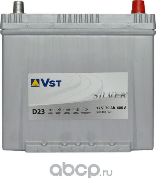 АККУМУЛЯТОРНАЯ БАТАРЕЯ! 6СТ-70 SILVER 70AH 600A + СПРАВА 230X175X225/ (VST). Артикул 570401060