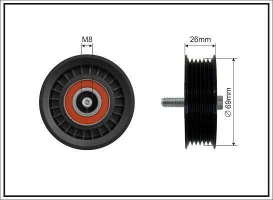 Направляющий (ведущий) ролик приводного поликлинового ремня Caffaro (полимерный материал). Артикул 500279