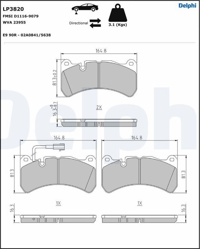 Тормозные колодки Delphi (Low-Metallic) передние для Maserati Quattroporte VI 2013-2026. Артикул LP3820
