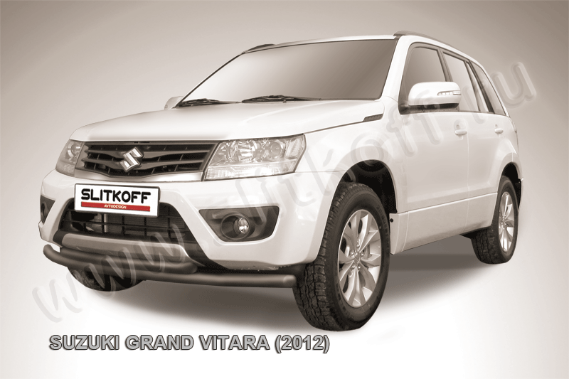 Защита Slitkoff переднего бампера d57/57 двойная ЧЕРНАЯ матовая для Suzuki Grand Vitara III 5-дв. 2012-2015. Артикул SGV12003B