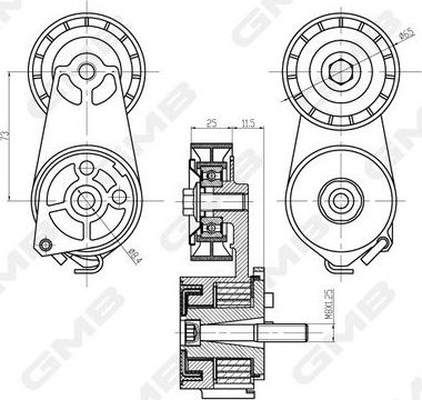 Натяжной ролик (натяжитель) приводного клинового зубчатого ремня GMB. Артикул GAT20640