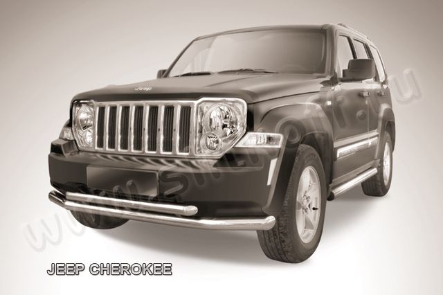 Защита Slitkoff переднего бампера d76/57 двойная ЧЕРНАЯ матовая для Jeep Cherokee KK (Cherokee в России, Liberty в США) 2012-2013. Артикул JCH12-001B