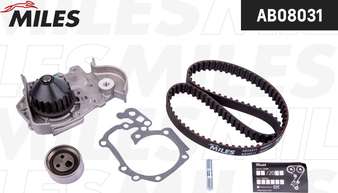 Помпа (водяной насос) с комплектом ремня ГРМ Miles для Renault Kangoo I 1997-2009. Артикул AB08031