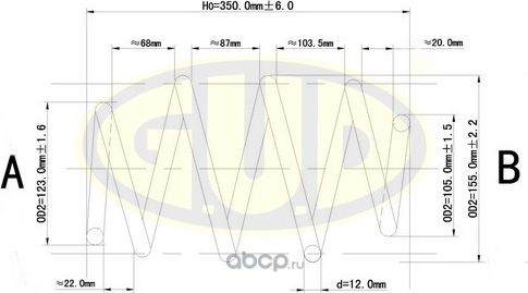 Пружина подвески G.U.D. передняя для Renault Clio III 2005-2014. Артикул GCS072958