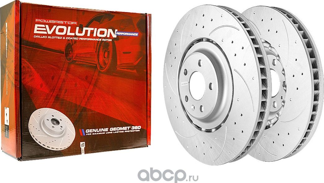 Передний тормозной диск Evolution с перфорацией и насечками, в покрытии GEOMET P (Powerstop). Артикул EBR1203