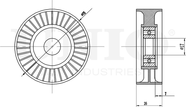 Ролик поликлинового ремня натяжной (Unio). Артикул TNS-10039