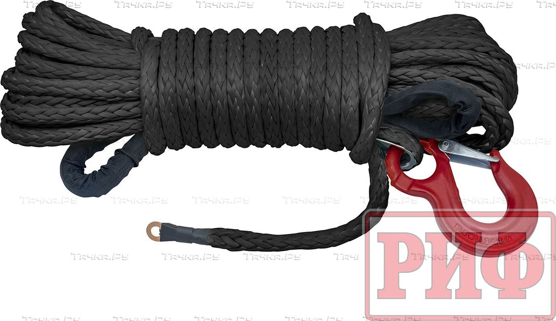 Трос синтетический РИФ для лебёдки 11 мм/25 м черный (готовый). Артикул Rope11mm25mBL