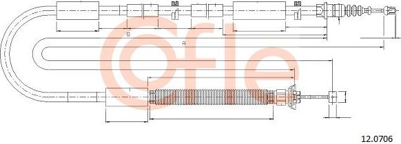 Трос ручника (тросик ручного тормоза) Cofle задний правый для Fiat Stilo 2001-2008. Артикул 92.12.0706