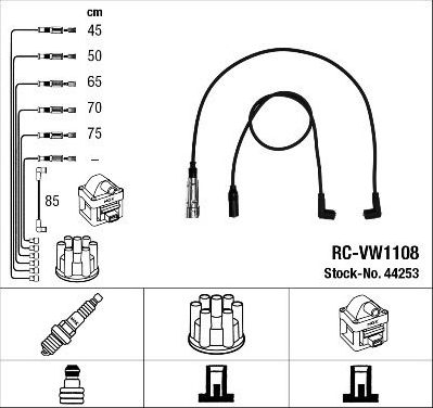 Высоковольтные провода (провода зажигания) (комплект) NGK для Volkswagen Transporter T4 1990-2003. Артикул 44253