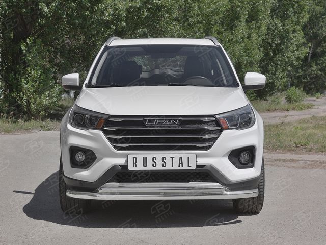 Защита RusStal переднего бампера d63 секции-d42 дуга для Lifan X70 2018-2026. Артикул LF7Z-003283