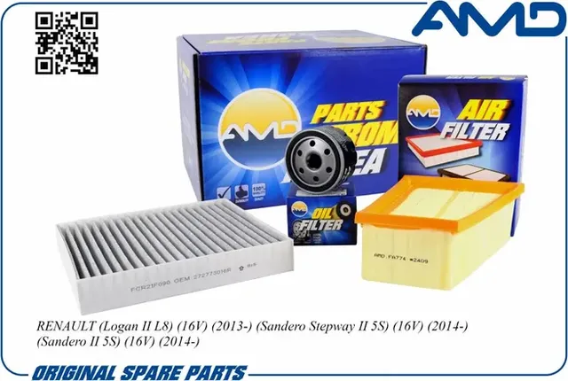 Комплект фильтров (масл.7700274177 + возд.8200431051 + салон.уг.272773016R) (AMD). Артикул AMD.SETF143C