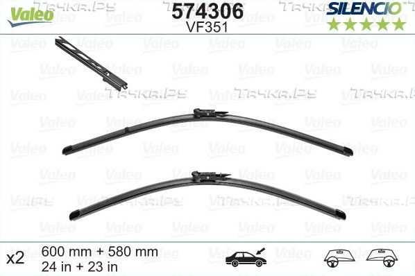 Щетки стеклоочистителя (дворники) Valeo Silencio Flat Blade. Артикул 574306