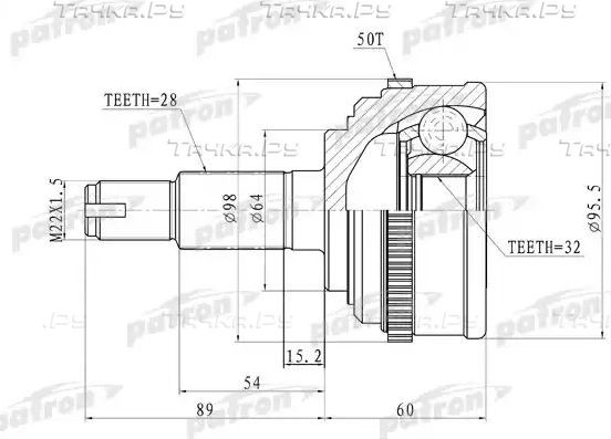 Шрус наружный (граната) Patron. Артикул PCV9574