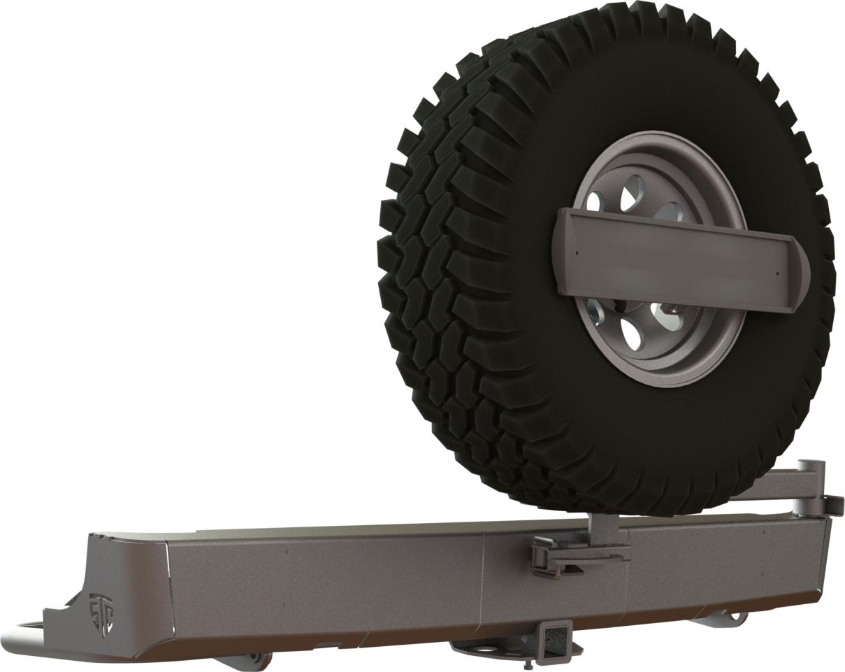 Бампер силовой STC задний для Toyota Hilux VII 2004-2015 с квадратом под фаркоп, кронштейном крепления запасного колеса по центру и кронштейном крепления гос номера . Артикул STC-TH05-BR-C1